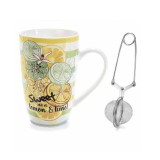 Cumpara ieftin Cana ceai cu infuzor, portelan multicolor in cutie cadou Lamai &Oslash; 8,5 cm x 13,5 H, 450 ml