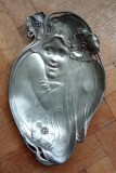 Suport pentru cărți de vizită Art Nouveau, metal Britannia argintată din 1900, Tava, Universal