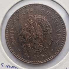 Mexic 50 Centavos 1956 moneda din bronz km # 5205 a UNC aproape necirculata