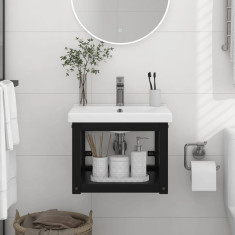 Cadru chiuveta de baie pentru perete, negru, 40x38x31 cm, fier GartenMobel Dekor
