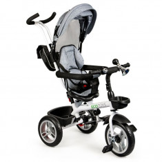 Tricicleta pentru copii, cu maner, scaun rotativ 360?, copertina Ecotoys, gri foto