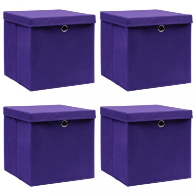 Cutii depozitare cu capace, 4 buc., violet, 28x28x28 cm foto