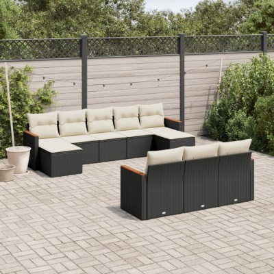 Gossi set canapele de gradina cu perne, 10 piese, negru, poliratan foto