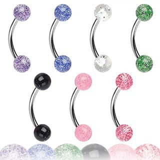 Piercing pentru spr&acirc;nceană - bile transparente, cu sclipici - Culoare Piercing: Negru - K