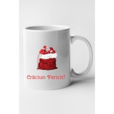 Cana alba personalizata "Craciun Fericit!, modelul 10", INOVATIX&reg;️. 330ml