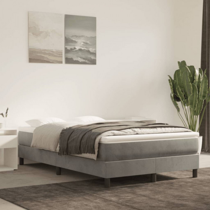 vidaXL Cadru de pat box spring, gri deschis, 120x200 cm, catifea