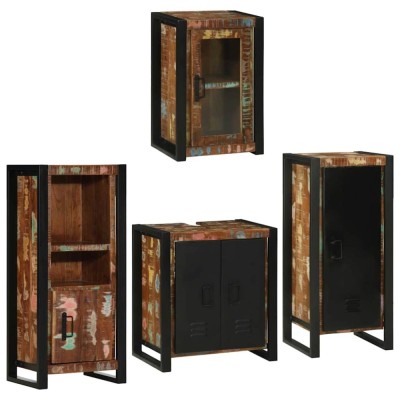 vidaXL Set de mobilier pentru baie cu ușă 4 pcs Lemn recuperat solid 3305691 foto