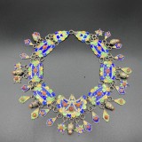 Colier Kabyle, etnic Berber (Algeria) din argint, cu email și caboșoane din coral 128g