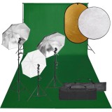 vidaXL Kit studio foto cu set de lumini, fundal și reflector 3094724