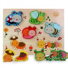 Puzzle 3D Educativ Copii Plansa Insecte din Lemn foto