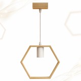 Cumpara ieftin Pendul Modern din Lemn Sophie, Inaltime Reglabila, E27, 110 Cm, Hexagon, Alb/Bej