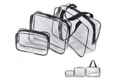 Set 3 organizatoare cosmetice pentru călătorii, rezistente la apă, plastic, transparent