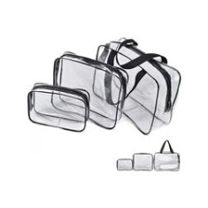 Set 3 organizatoare cosmetice pentru călătorii, rezistente la apă, plastic, transparent