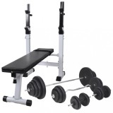 Cumpara ieftin Bancă fitness cu rastel greutăți, set haltere/gantere, 120 kg