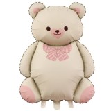 Balon din folie metalizata, flippy, figurina animata, model ursulet, 89 x 65 cm, ambalaj individual, pai inclus, umflare cu aer sau heliu, bej sampani