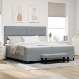 Cumpara ieftin Pat cu arcuri cu saltea Gri deschis 200 x 200 cm țesătură