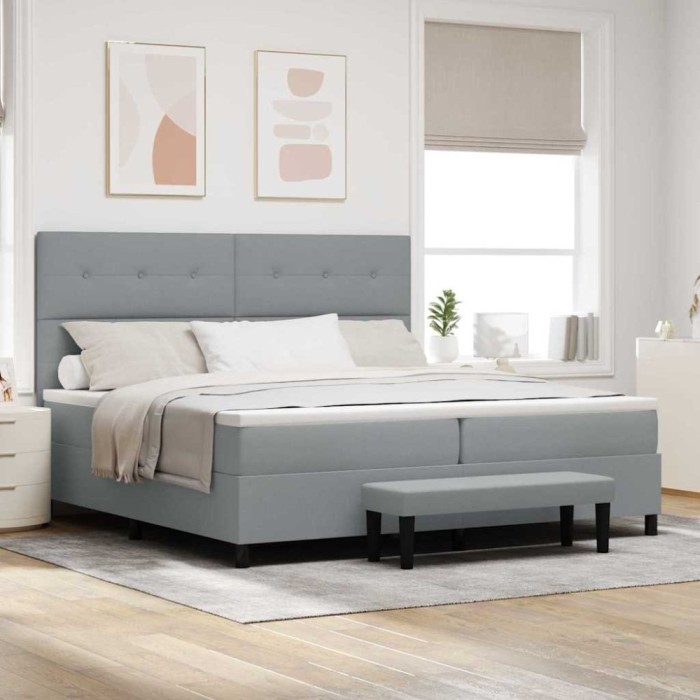 vidaXL Pat cu arcuri cu saltea Gri deschis 200 x 200 cm țesătură
