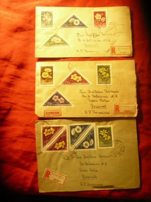 3 Plicuri circulate 1957 cu Seria Flora Ungaria foto