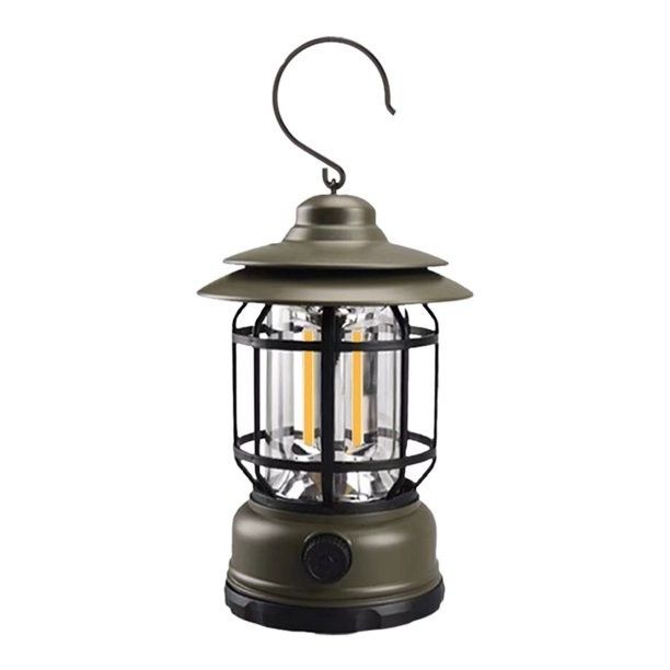 Lampa portabil&Auml; camping felinar vintage cu c&Atilde;&cent;rlig, 21 cob led, 5w, abs, reglare intensitate, 360&Acirc;&deg;, verde