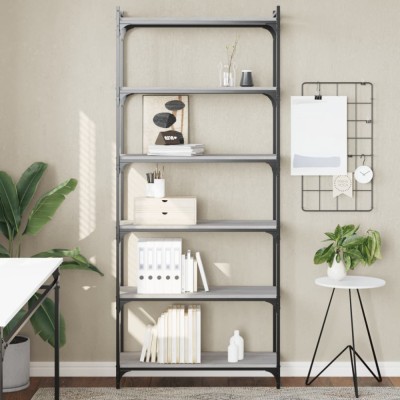 vidaXL Bibliotecă cu 6 niveluri gri sonoma 80x30x188 cm lemn prelucrat foto