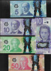 Set Canada 5 + 2 x 10 + 20 + 50 dollars dolari, America de Nord