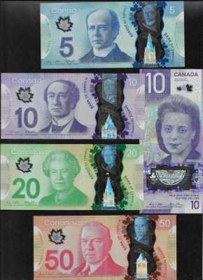 Set Canada 5 + 2 x 10 + 20 + 50 dollars dolari foto