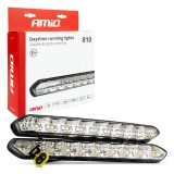 Lumini de zi DRL 810 AMiO, 10 x SMD LED 0,25W pe lampa, 7W total, 12/24V, 185 x 20 x 40 mm, omologare RL E24 ECE R148, rezistente la apa
