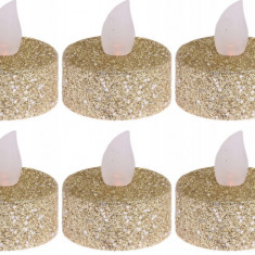 Set 6 lumanari cu LED Glitter, 3.8x4 cm, auriu