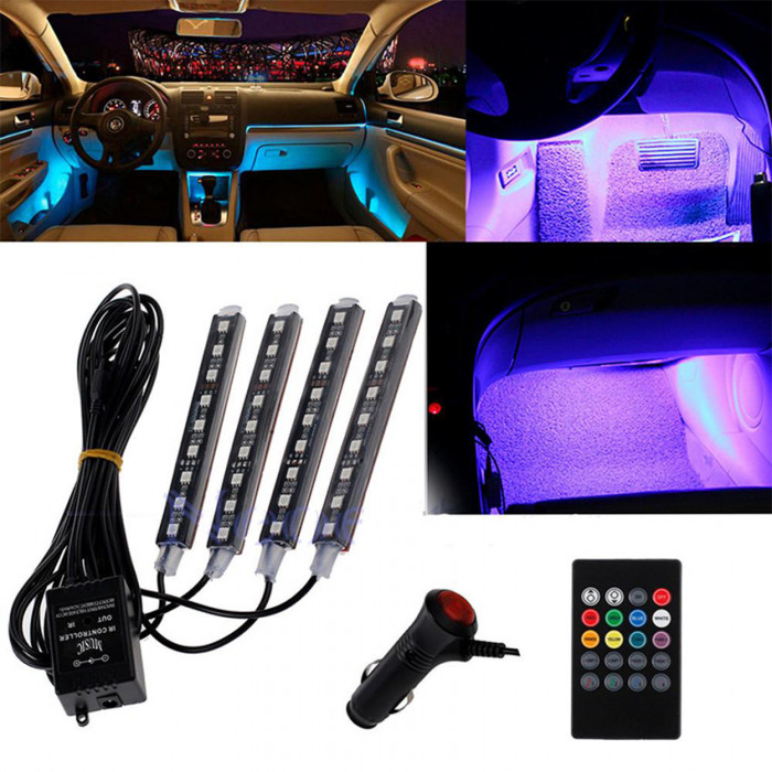 Set 4 x benzi auto LED ambientale, telecomanda