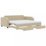Cumpara ieftin Pat de zi cu extensie si sertare, crem, 90x200 cm, textil