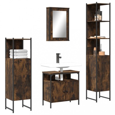 vidaXL Set mobilier de baie, 4 piese, stejar fumuriu, lemn prelucrat 3214827 foto