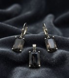 Cumpara ieftin Set din Argint 925 , zSmoky Quartz Elegance, - Cercei E i Pandantiv cu Zirconiu Maro-Fumiu