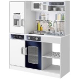 AIYAPLAY Set de Bucătărie de Jucărie din Lemn cu Aragaz cu Lumini și Sunete, Chiuvetă cu Circulație a Apei și Accesorii, Alb | Aosom Romania
