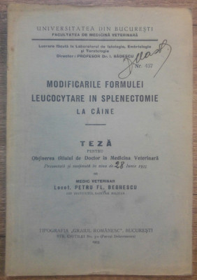 Modificarile formulei leucocytare in splenectomie la caine/ 1935 foto