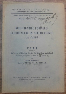 Modificarile formulei leucocytare in splenectomie la caine/ 1935 foto