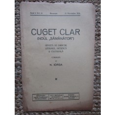 Revista - Cuget Clar - Noul Semanator - condusa de N. Iorga - ANUL I NR. 20 25 NOIEMBRIE 1936