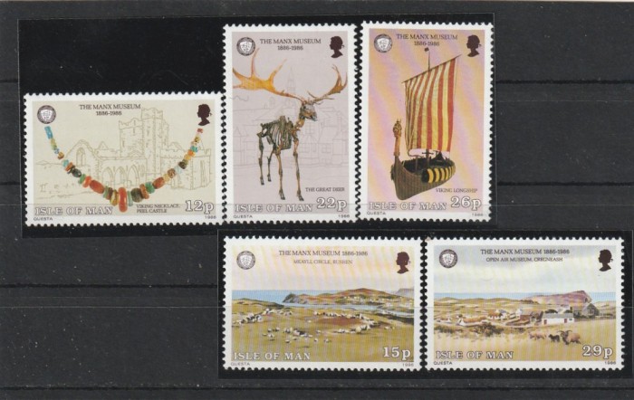 Isle of Man 1986 , Peisaje , obiecte , serie 5 valori dantelate , MNH , Mi.302-306