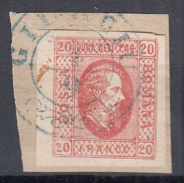 ROMANIA 1865 LP 17 CUZA EFIGIA DOMNITORULUI IN OVAL 20 PARALE/FRAGMENT STAMPILAT GIURGIU foto