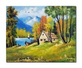Cumpara ieftin Tablou peisaj montan cu casa si iole, Colt de rai, 50x40cm ulei pe panza, Constantin Feraru
