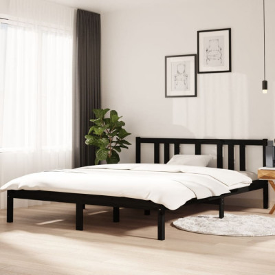 Cadru de pat King Size, negru, 150x200 cm, lemn masiv foto