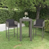 Set mobilier bar de gradina, cu perne, 3 piese, gri, poliratan GartenMobel Dekor, vidaXL