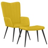 Scaun relaxare cu taburet, galben mustar, catifea