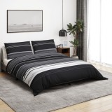 Set Husa Pilota Bumbac vidaXL 140x200 cm, Negru/Alb, cu Fata de Perna 60x70 cm, Oeko-Tex, Model Dungi