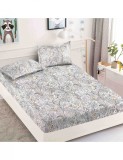 Set multicolor cu husa de pat si 2 fete de perna cu elastic, cu model cu gri si galben, pentru pat de 2 persoane, Home
