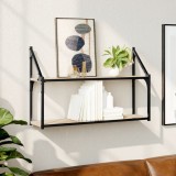 vidaXL Raft Perete 2 Niveluri, Stejar Sonoma, Lemn Prelucrat, 80x21x51 cm, Etajera Suspendata pentru Depozitare Living, Birou