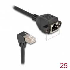 Cablu prelungitor de retea RJ45 cat.6A S/FTP drept/unghi 0.25m Negru, Delock 80309
