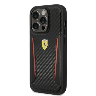 Husa Cover Ferrari Hard Carbon PU pentru iPhone 14 Pro Max FEHCP14XNPYK Black foto