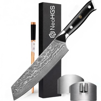 Cutitul Bucatarului, Cutit Profesional Japonez Kiritsuke NeoHGS, Otel de Damasc, HRC 60, Lungimea Lamei 19.5 cm, 66 Straturi, Cutie Inclusa, Calire Va foto