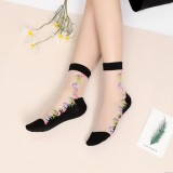 Sosete pentru dama, SS0170, model flori, Alb/Negru, marime universala