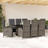 VidaXL Set mobilier grădină cu perne, 9 piese, gri, poliratan